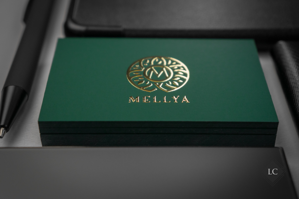 Carti vizita folio auriu reliefat carton verde