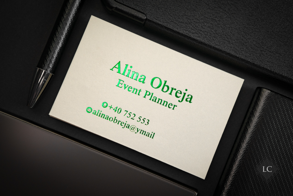 Carti vizita luxury folio verde carton sidefat